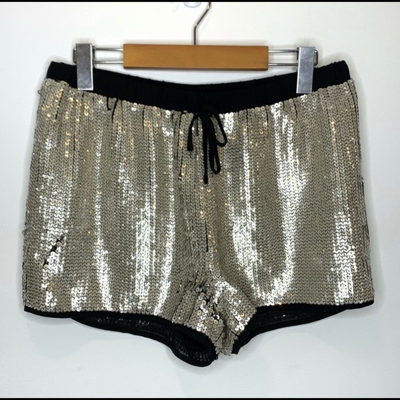 H&M Pants - SOLD.  H&M sequin drawstring shorts champagne gold